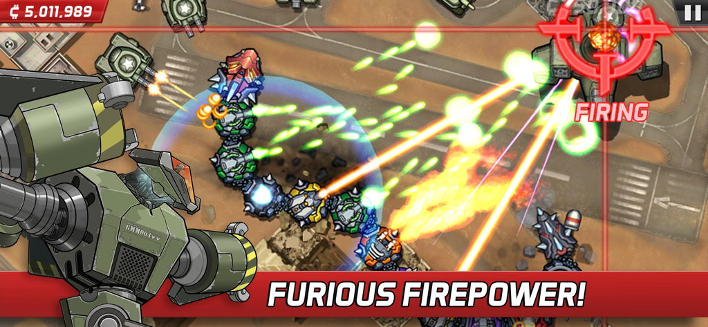 Colossatron - Colossatron robotic snake firing multiple colored lasers at enemy tanks in a desert setting