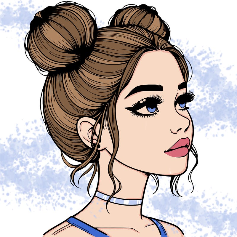 realistic girl with buns on the top of her head