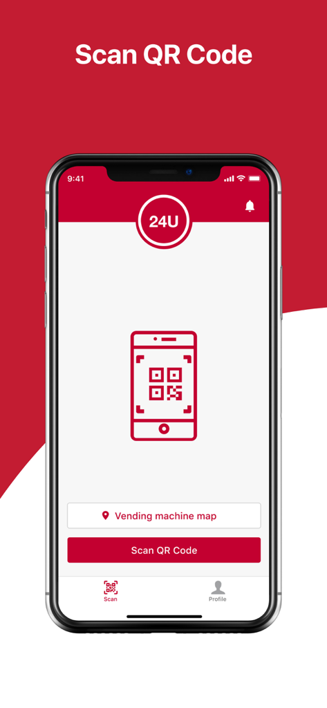 24U app interface for scanning a vending machine QR code