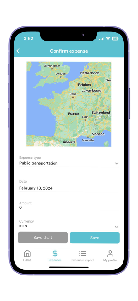 Bestätigungsbildschirm für Geschäftsausgaben in der QLIVE mobilen Anwendung