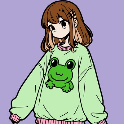 girl wearing frogging sweatshirt