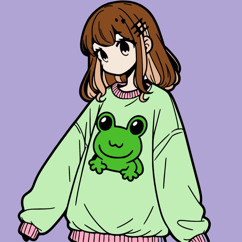 girl wearing frogging sweatshirt