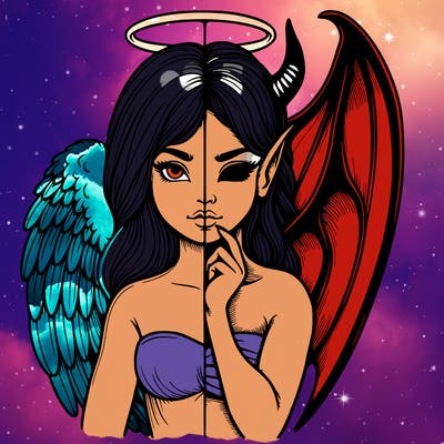 realistic angel half demon