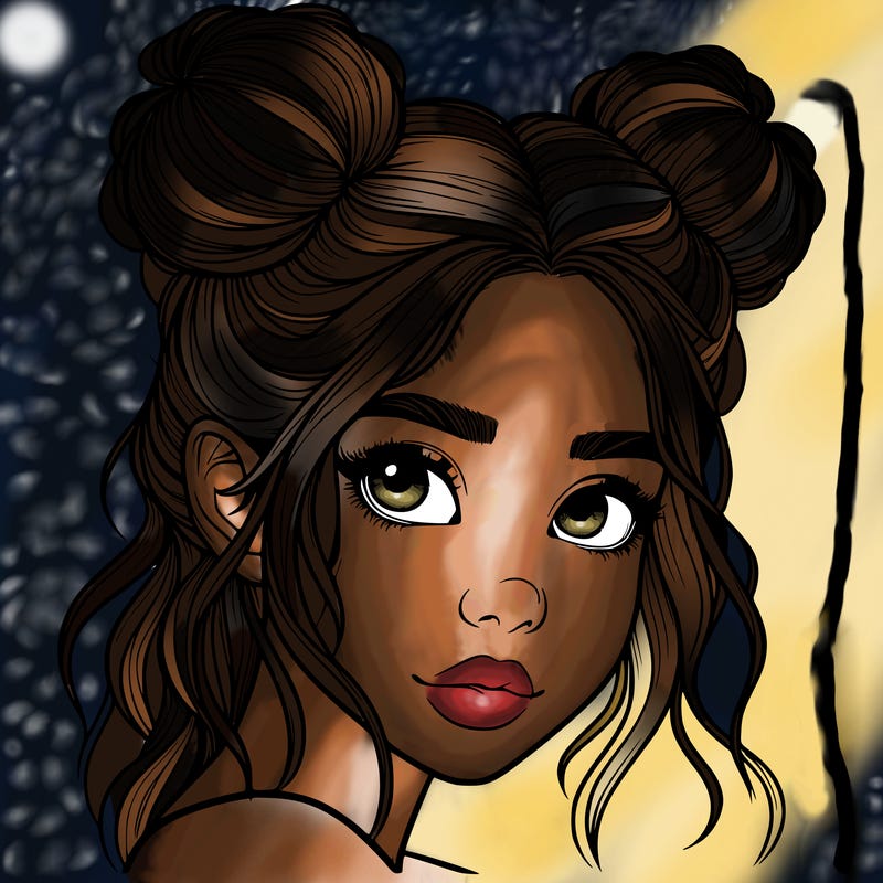 realistic girl with hair buns on her head