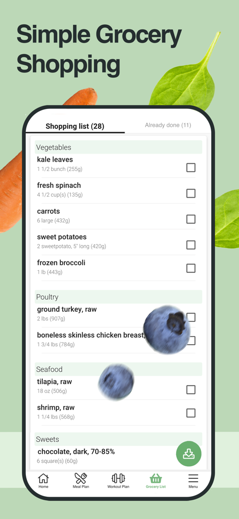 StrongrFastr Diet+Fitness AI - Strongr Fastr mobile app shopping list for fitness meal prep