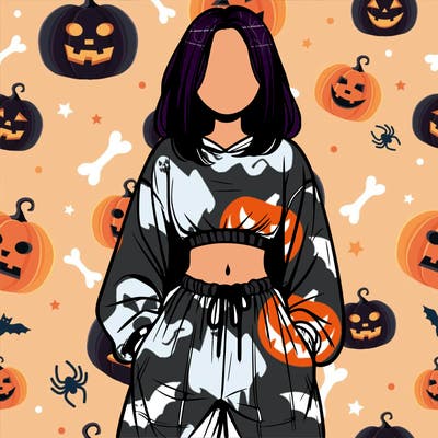 realistic girl faceless with baggy pants and a crop top