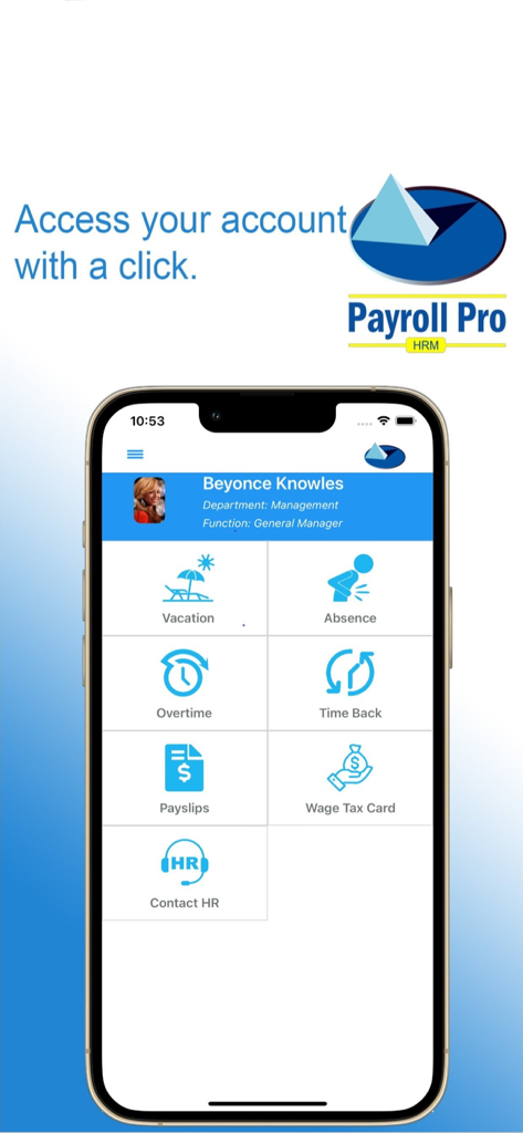 Payroll Pro HRM - Payroll Pro HRM app screen displaying HR self-service options like payslips and leave requests