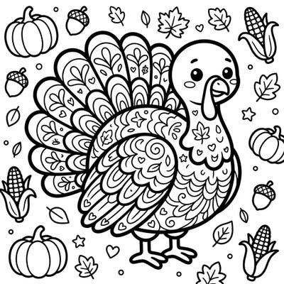 Immerse yourself in autumn cheer with this delightful Kawaii Bronze Turkey coloring page! Its charming design, filled with fall harvest elements, offers a truly joyful and relaxing creative experience.