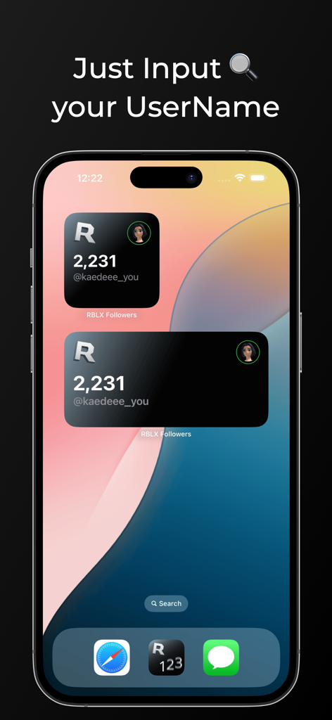 Blox Followers: Home Widget - Widgets de recuento de seguidores de Roblox mostrados en la pantalla de inicio de un iPhone con estadísticas en tiempo real