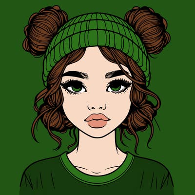 realistic girl with buns in her hair with a beanie on
