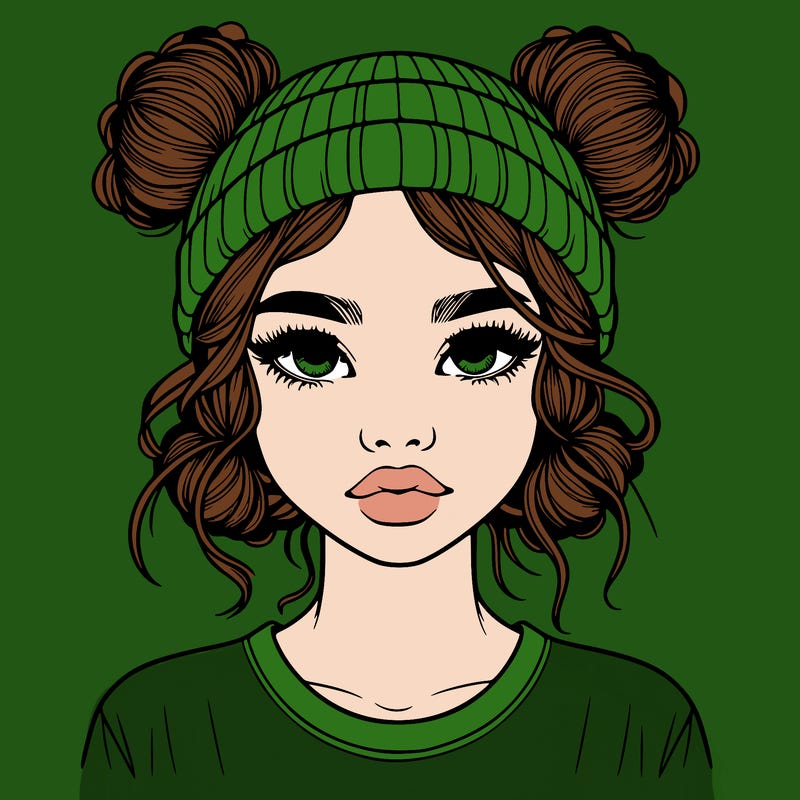 realistic girl with buns in her hair with a beanie on