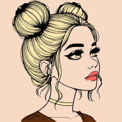 realistic girl with buns on the top of her head