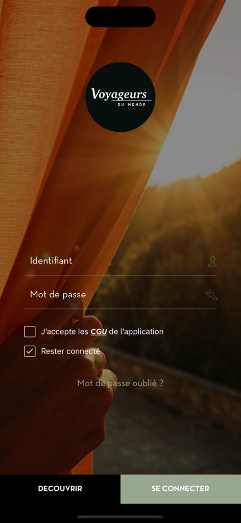 Voyageurs du Monde - Voyageurs du Monde travel app login screen