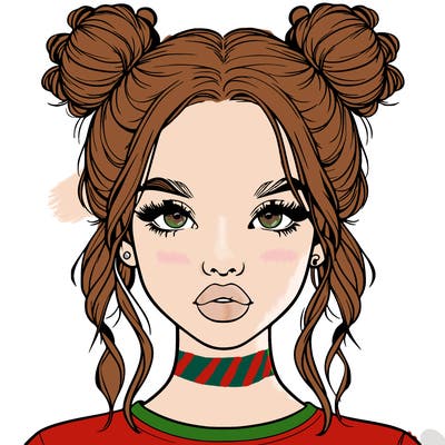realistic girl with two buns in hair and lips