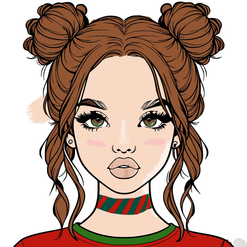realistic girl with two buns in hair and lips