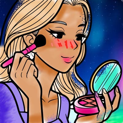 little girl putting on makeup