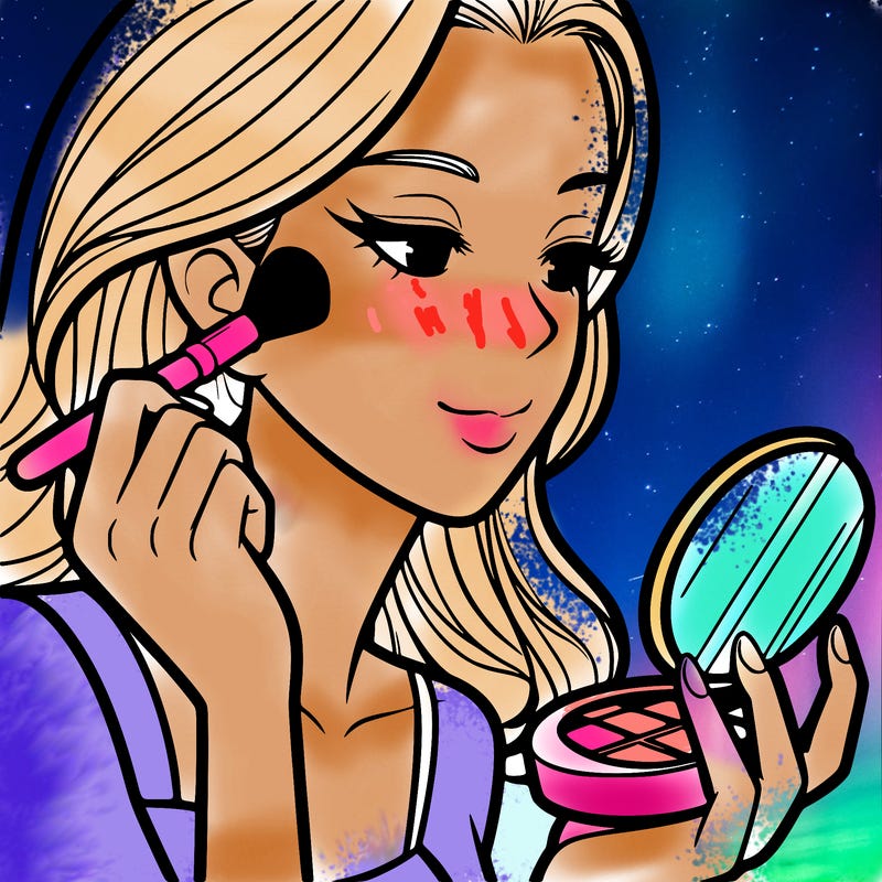 little girl putting on makeup