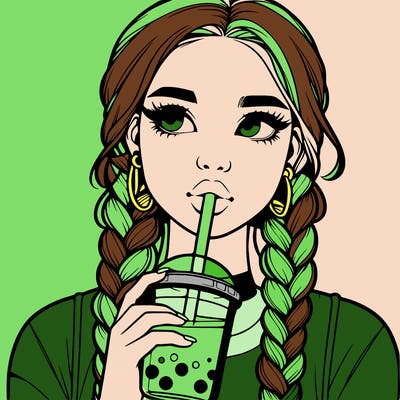 realistic girl with braided hair drinking boba