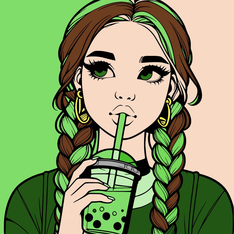 realistic girl with braided hair drinking boba