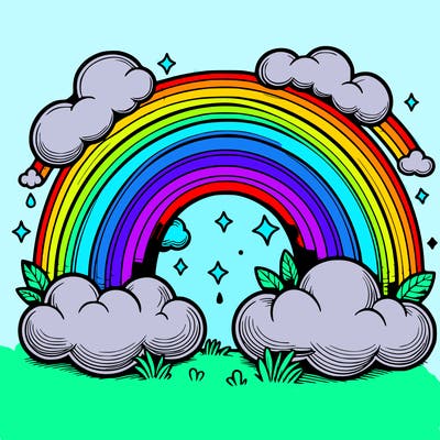 realistic rainbow and clouds