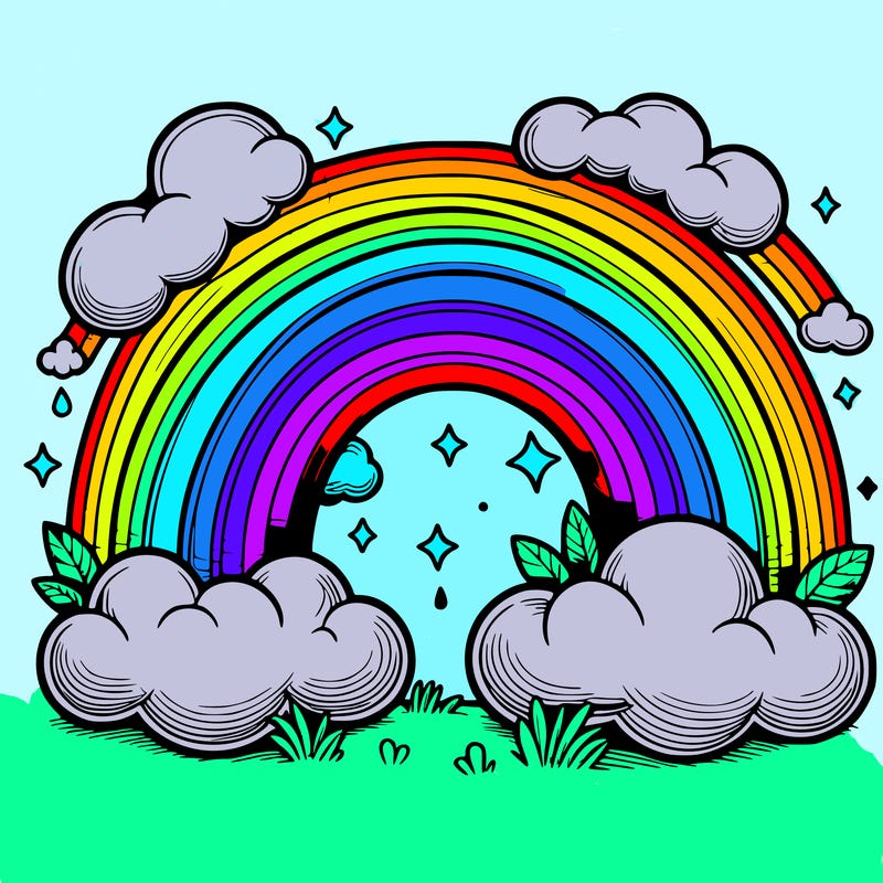 realistic rainbow and clouds