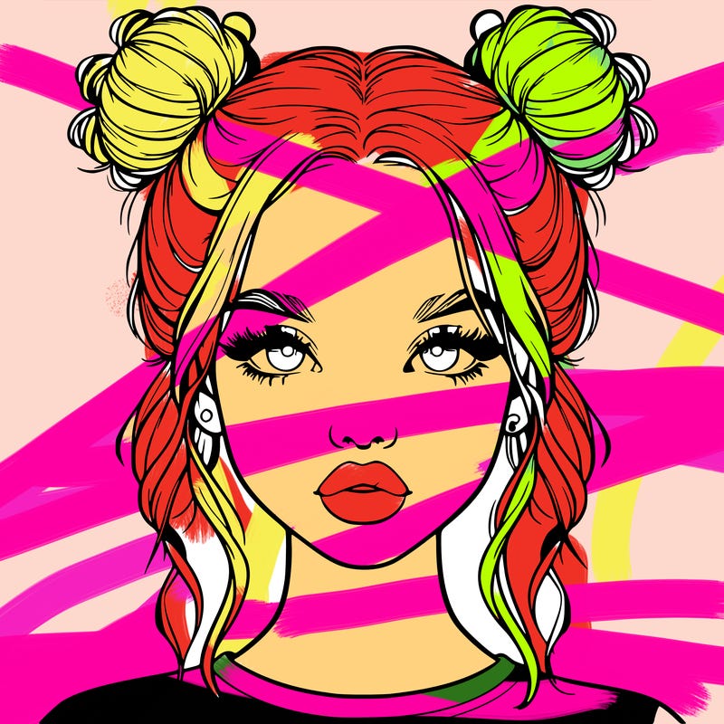 realistic girl with two buns in hair and lips