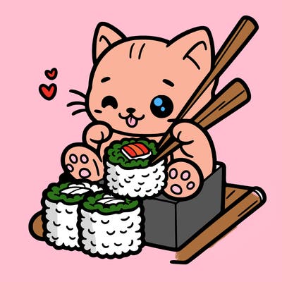 kitten eat sushi