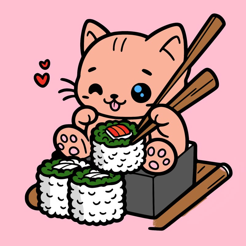 kitten eat sushi