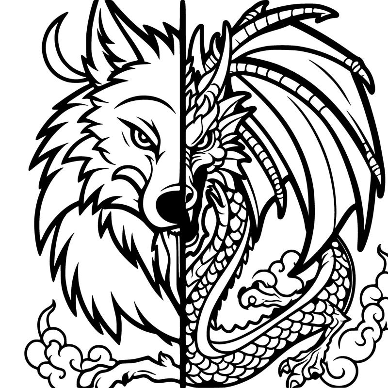 wolf split with a dragon