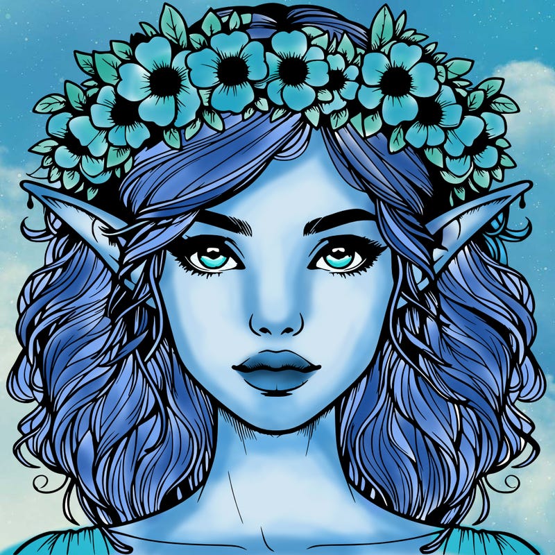 realistic female elf with flower crown