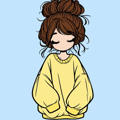 girl with baggy sweatshirt and messy bun