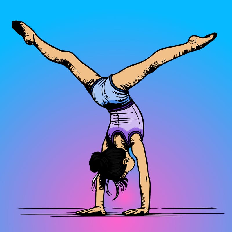 realistic gymnastic hand stand girl in four splits