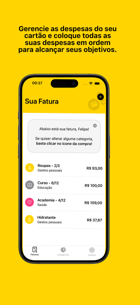 Mil - Mil App-Oberfläche, die eine Liste kategorisierter persönlicher Ausgaben auf einem Mobiltelefon zeigt
