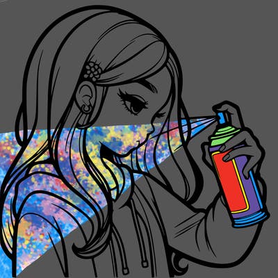 a realistic girl spray painting