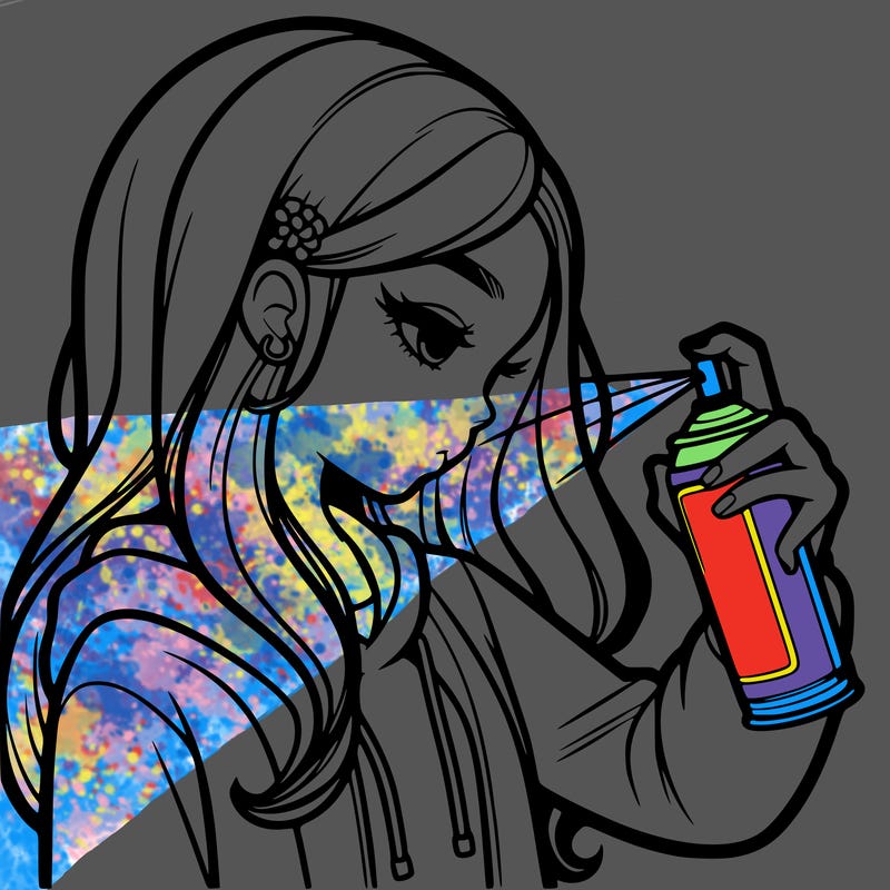 a realistic girl spray painting