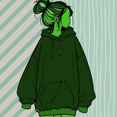 realistic girl with a oversized sweatshirt on and a bun