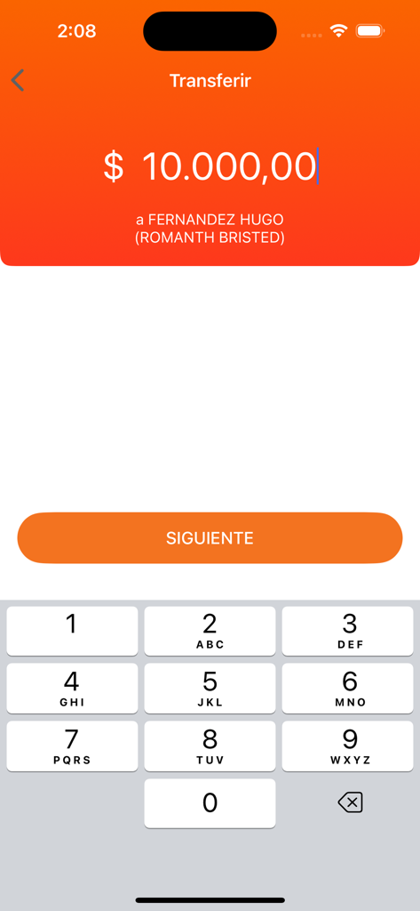 Banca Móvil Banco Hipotecario - Money transfer interface in the Banco Hipotecario mobile app showing amount entry and keypad