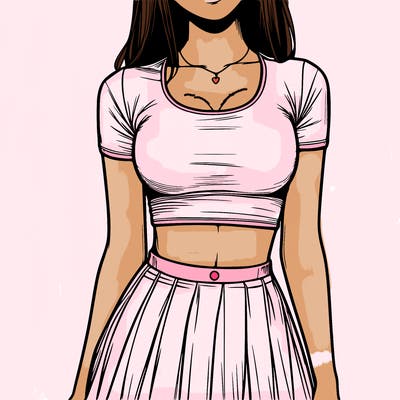 realistic girl wearing crop top and skirt