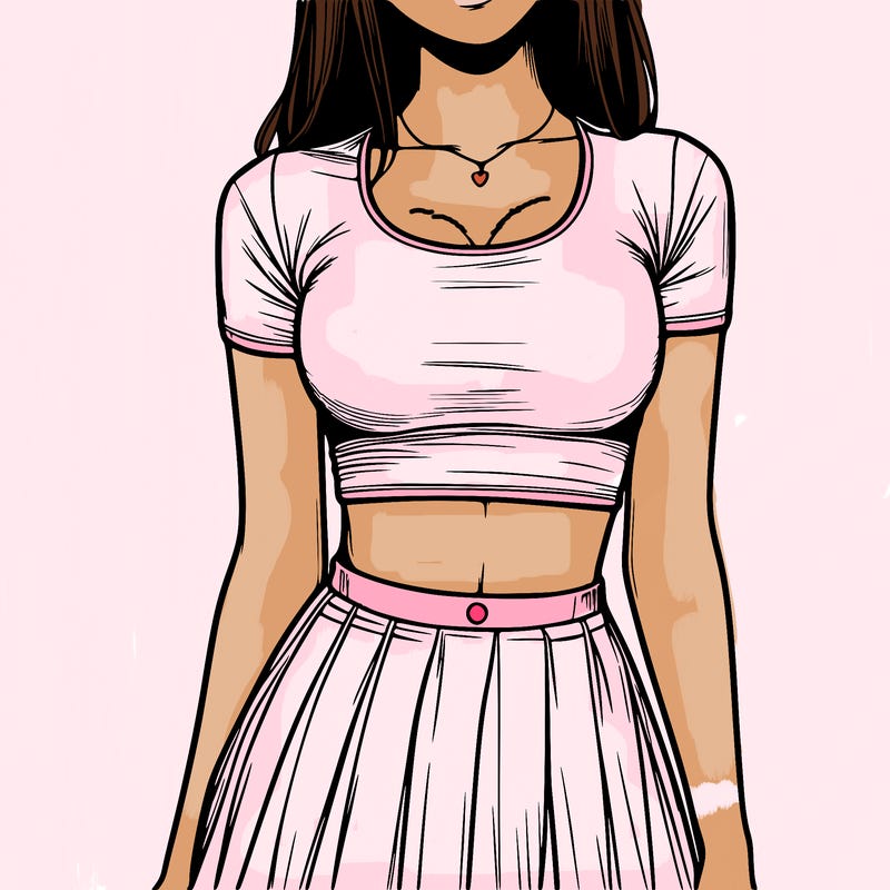 realistic girl wearing crop top and skirt