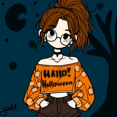 girl with a messy ponytail glasses a baggy crop top and jean shorts