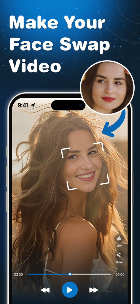 FunSwap: Ai Face Swap Videos - Interfaz de una aplicación móvil que muestra el proceso de creación de un vídeo de intercambio de caras con IA en la aplicación FunSwap