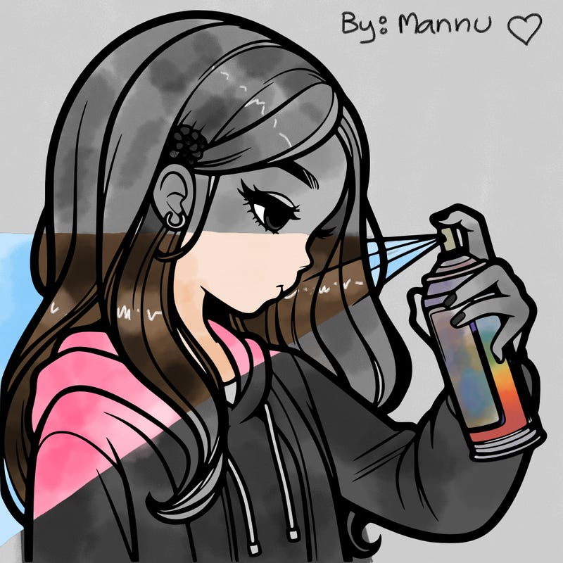 a realistic girl spray painting