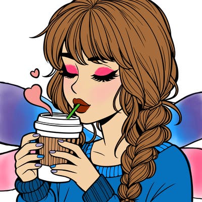 realistic girl drinking coffee