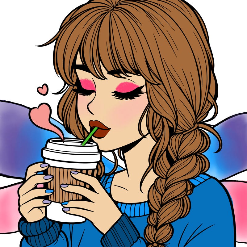 realistic girl drinking coffee