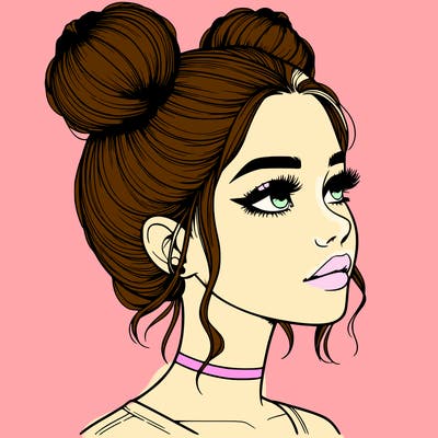 realistic girl with buns on the top of her head
