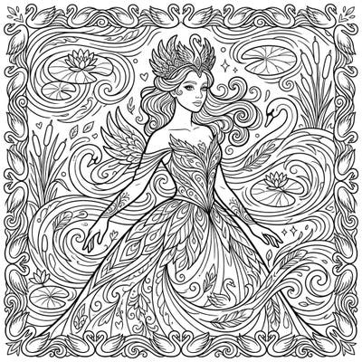 Immerse yourself in the elegance of Swan Lake with this beautifully detailed Odette coloring page, perfect for teens. Bring the graceful Swan Queen and her magical world to life with your unique color palette.
