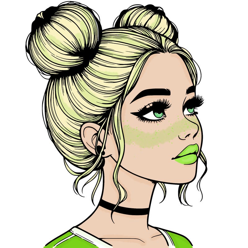 realistic girl with buns on the top of her head