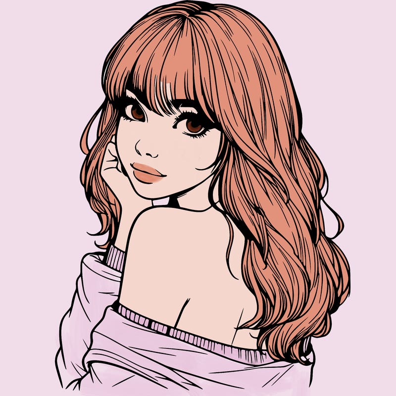 realistic girl with bangs looking over her shoulder