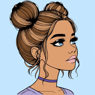 realistic girl with buns on the top of her head