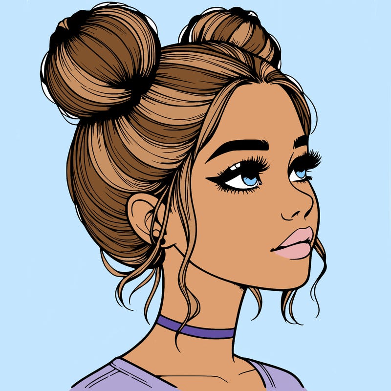 realistic girl with buns on the top of her head